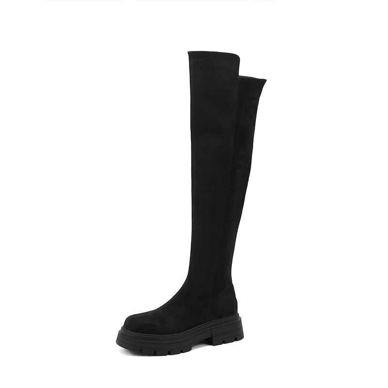 Women's Knee Stretch Knight Thick-soled Suede For Women's Leather Boots