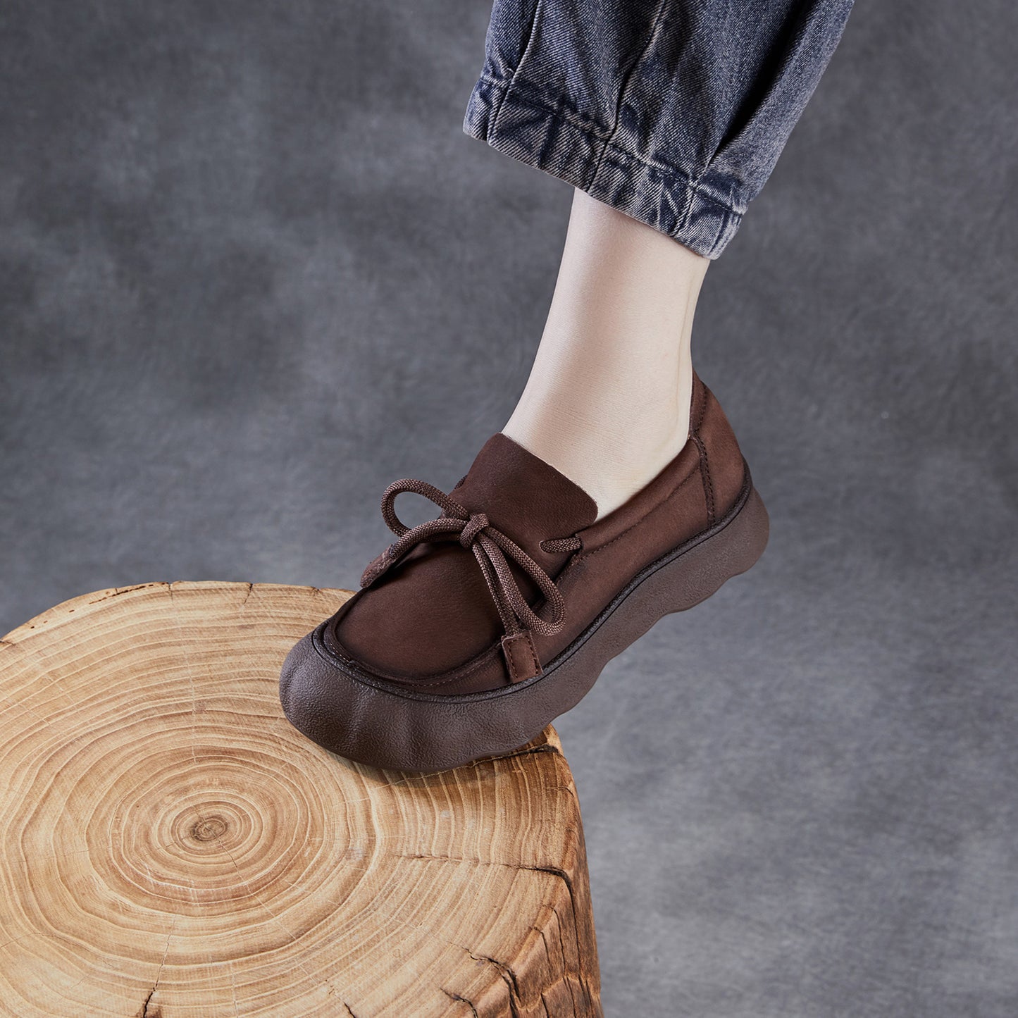Women's Layer Cowhide Retro Lace Up Autumn Round Toe Soft Bottom Women's Casual Shoes
