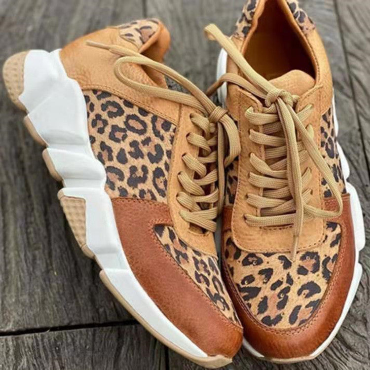 Round Toe Front Leopard Print Preppy Sneakers