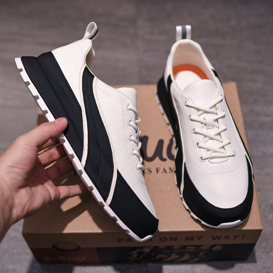 Men's Summer Sports Board Breathable Punching White Men's Shoes