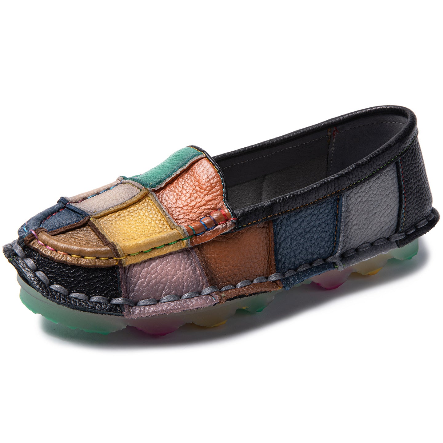 Women's Ethnic Style Spring Retro Handmade Rainbow Stitching Loafers