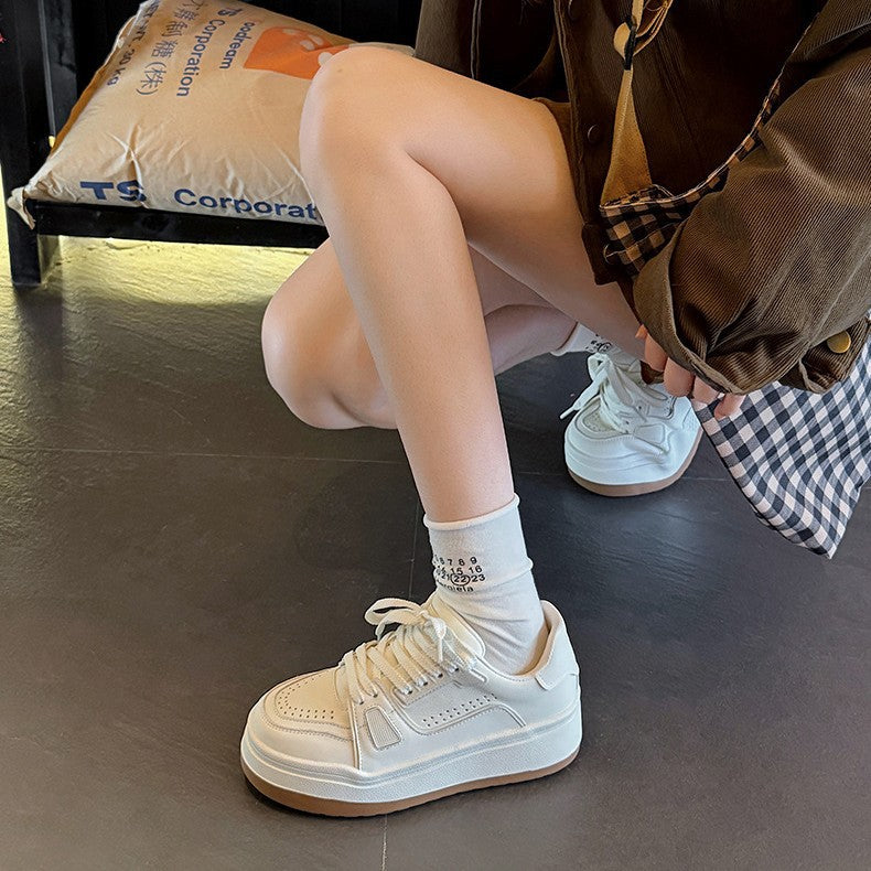 Women's Bread White Spring Versatile Breathable Comfortable Increased Genuine Women's Casual Shoes