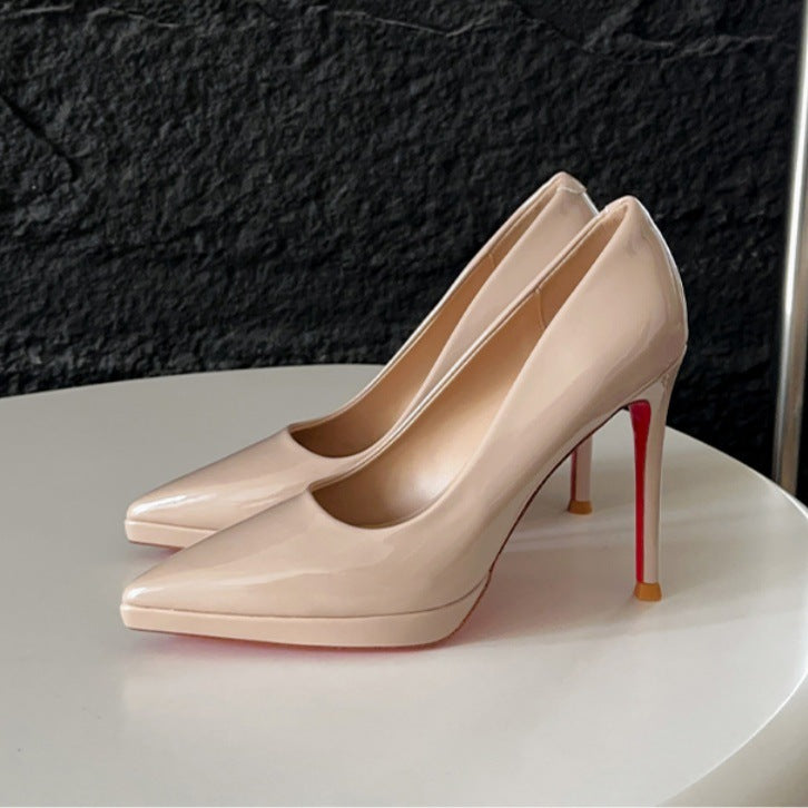 Women's Patent High Waterproof Platform Not Tired Feet Stiletto Commuter Nude Women's Fashion Shoes