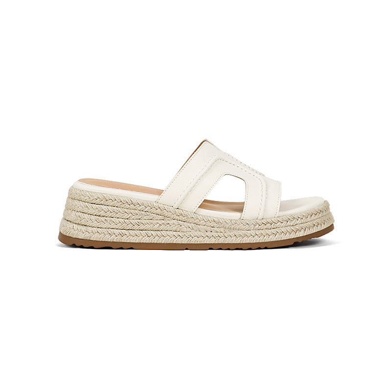 Women's Straw Woven Thick Sole Increased Word Slippers