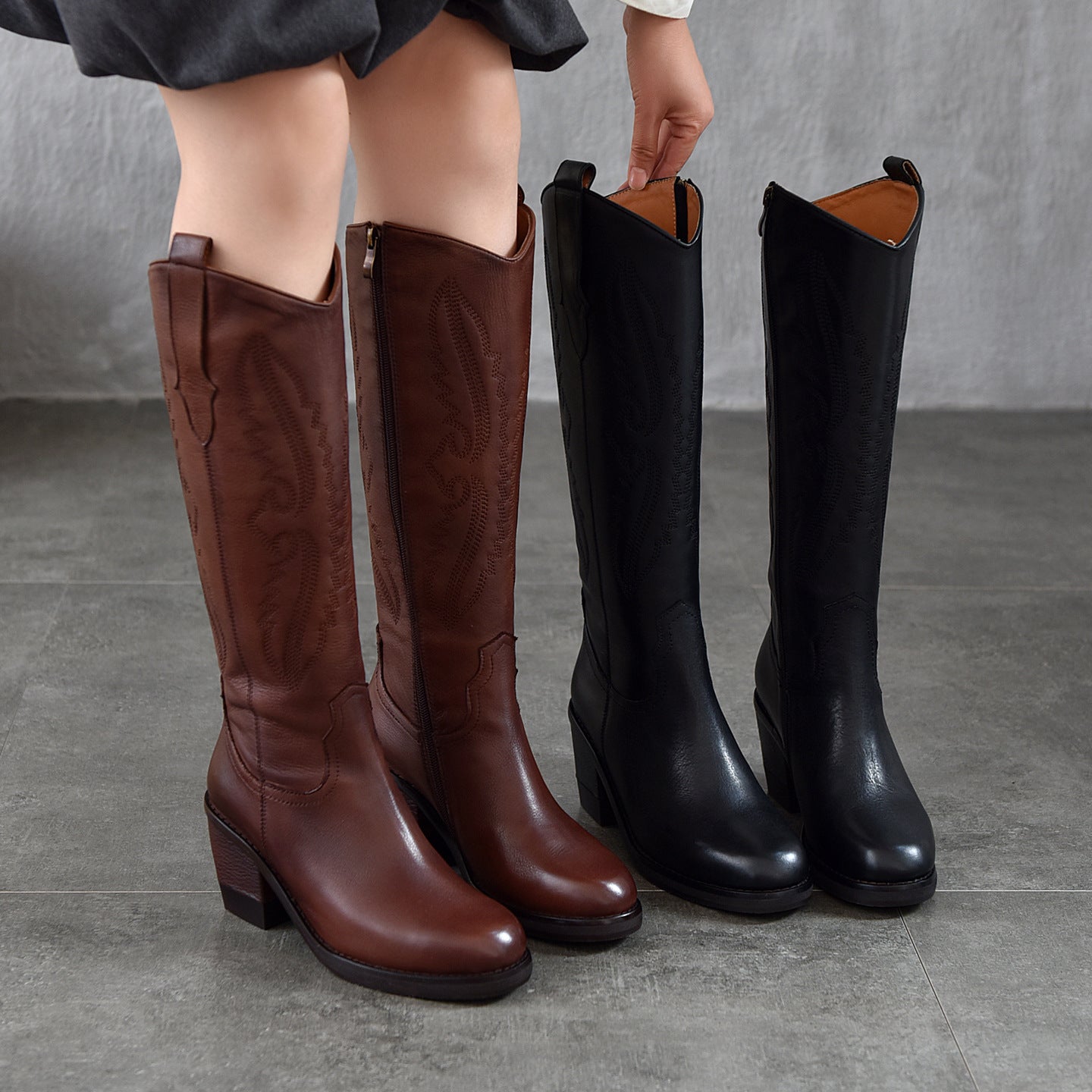 Retro Handmade Genuine High First Layer Cowhide Side Heels