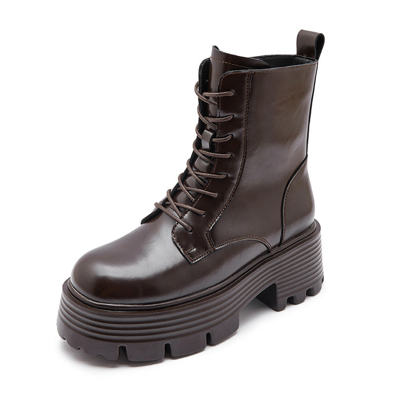 Women's Platform British Style Muffin Short Genuine Boots