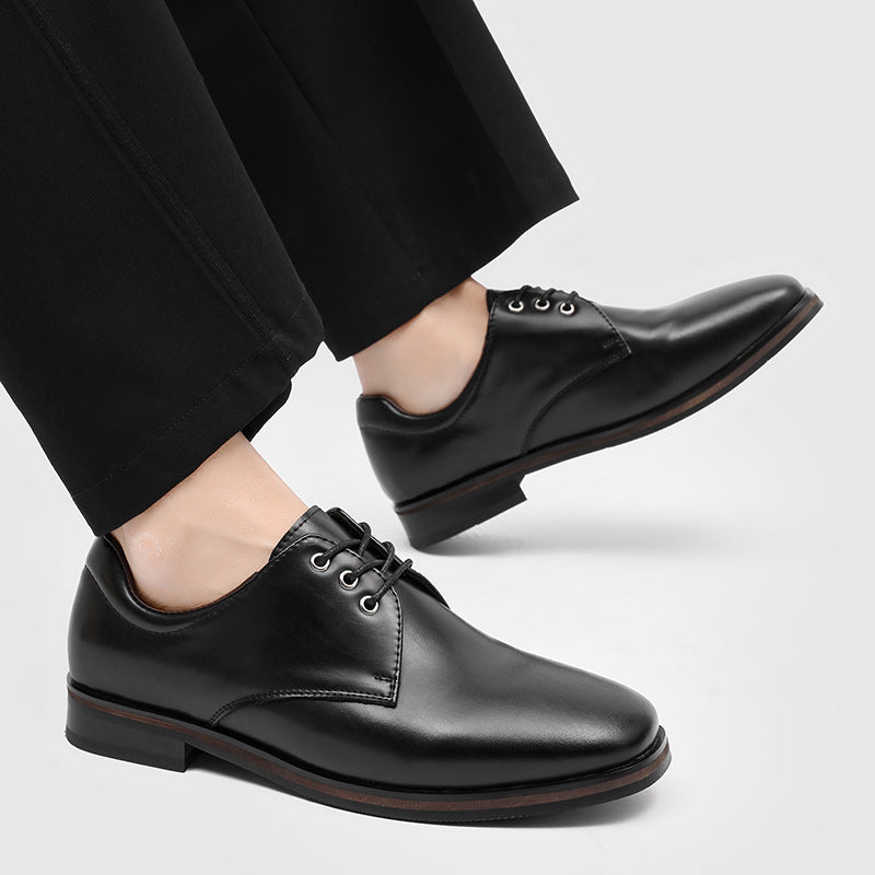 Men's Increasing Insole Green Derby British Style Business Formal Men's Casual Leather Shoes