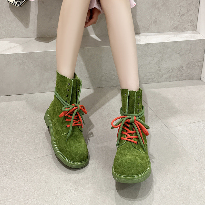 Women's First Layer Cowhide Martin Summer Green Boots