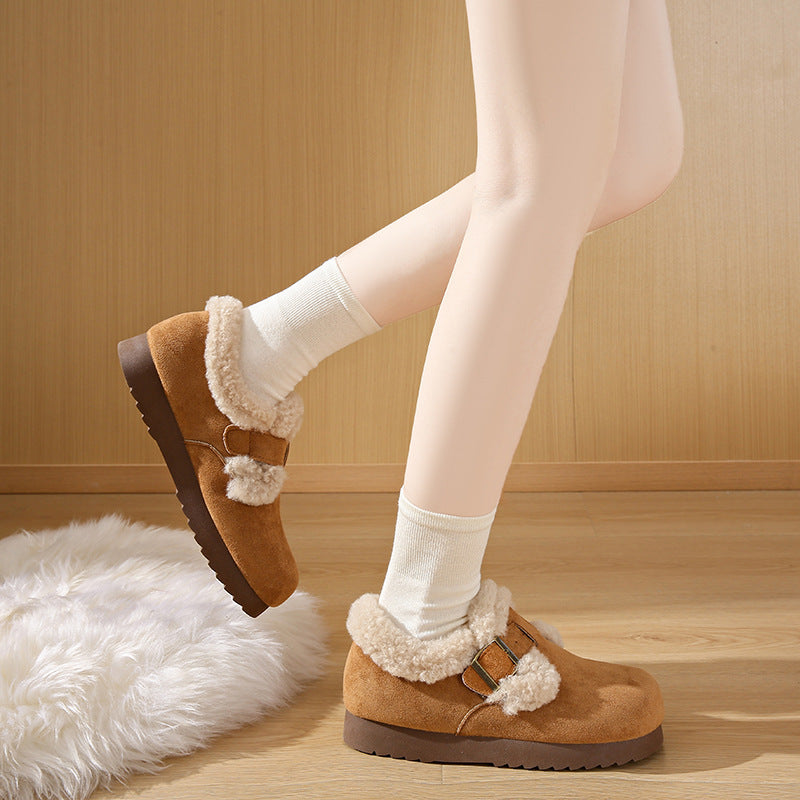 Fleece-lined Korean Style Schoolgirl Warm Keeping Casual Shoes