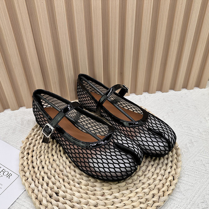 Women's Spring Black Mesh Long Term Fishnet Hollow Low Mouth Women's Fashion Shoes