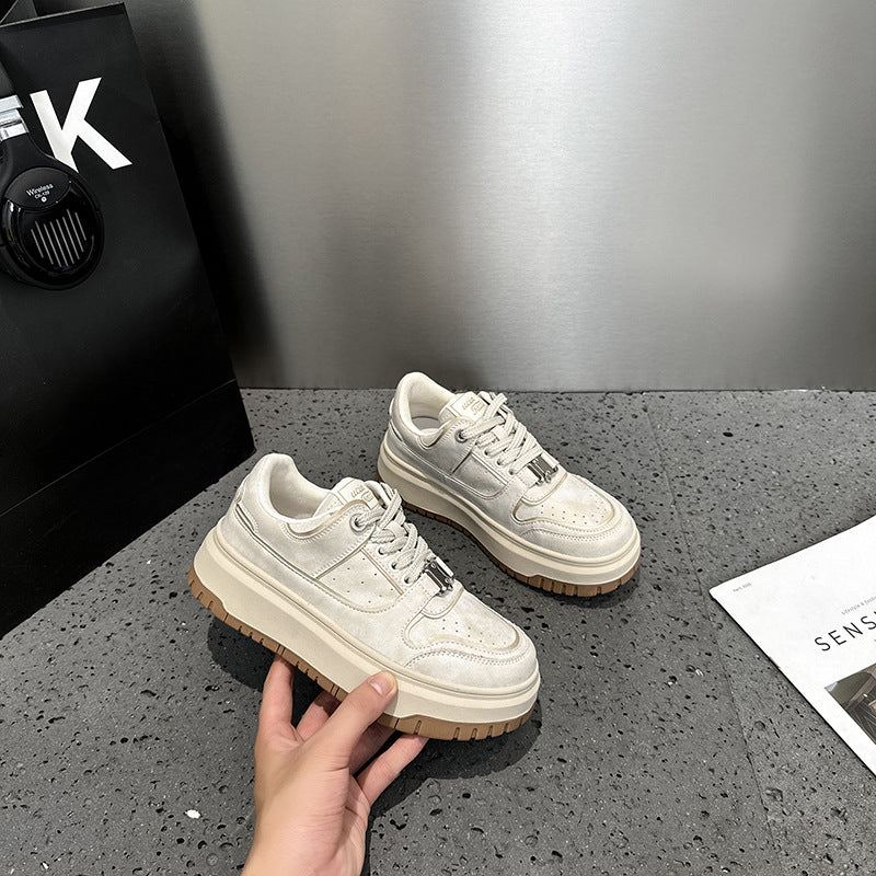 Women's White Thick Sole Increased Soft Breathable Bread Muffin German Training Women's Casual Shoes