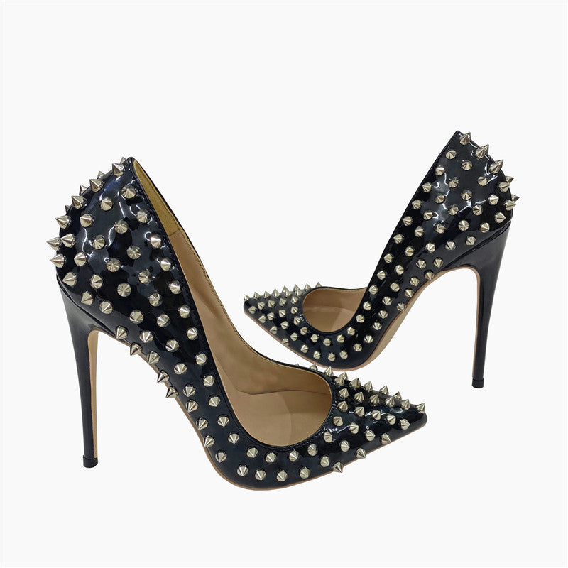Rivet High Pointed Toe Stiletto Low-cut Women's Fashion Shoes