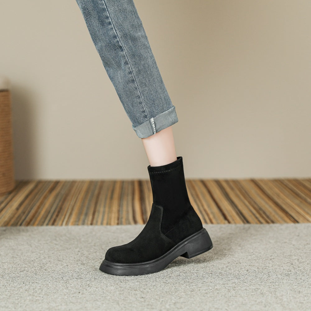 Women's Small Size Martin Short Suede High Slim Women's Leather Boots