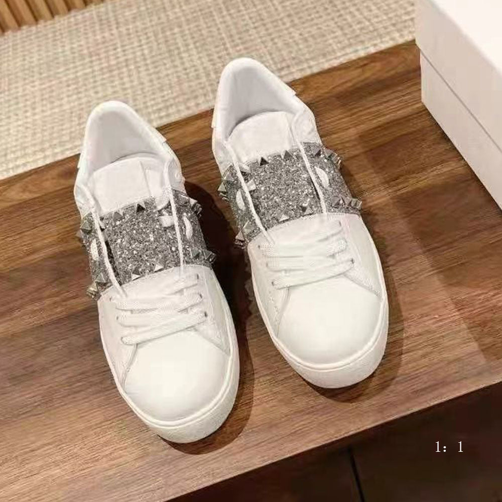 Men's & Women's Rivet Color Matching White Daily Couple Sier Men's Board Shoes