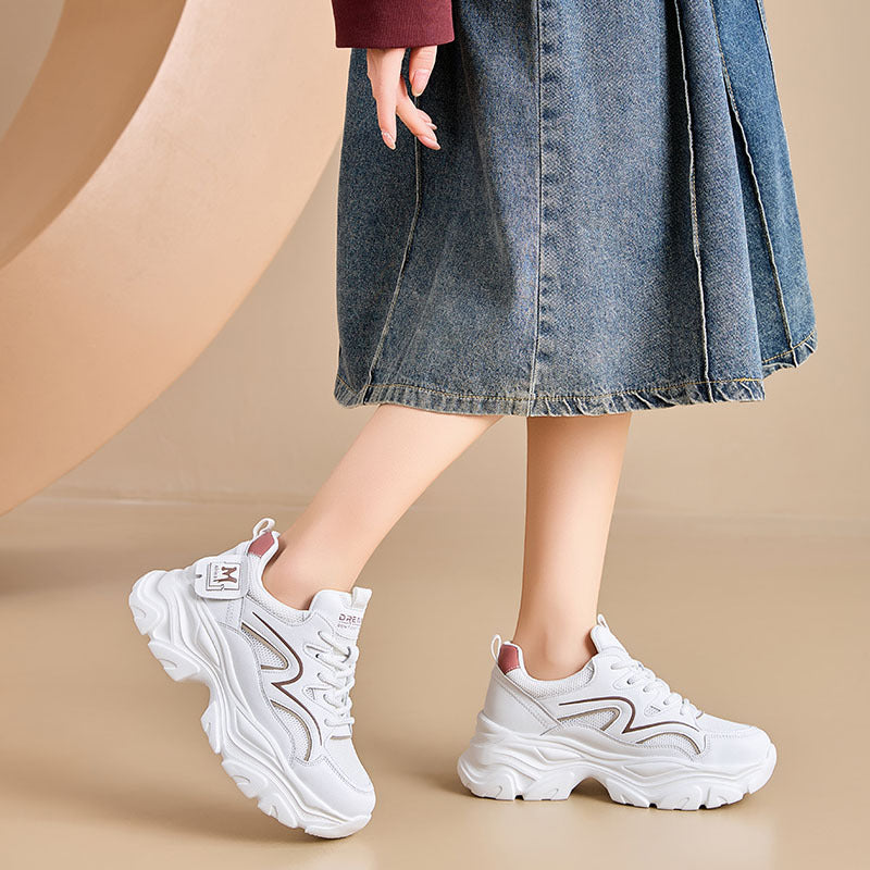 Women's Genuine Platform Dad Summer Mesh Elevator Casual Shoes