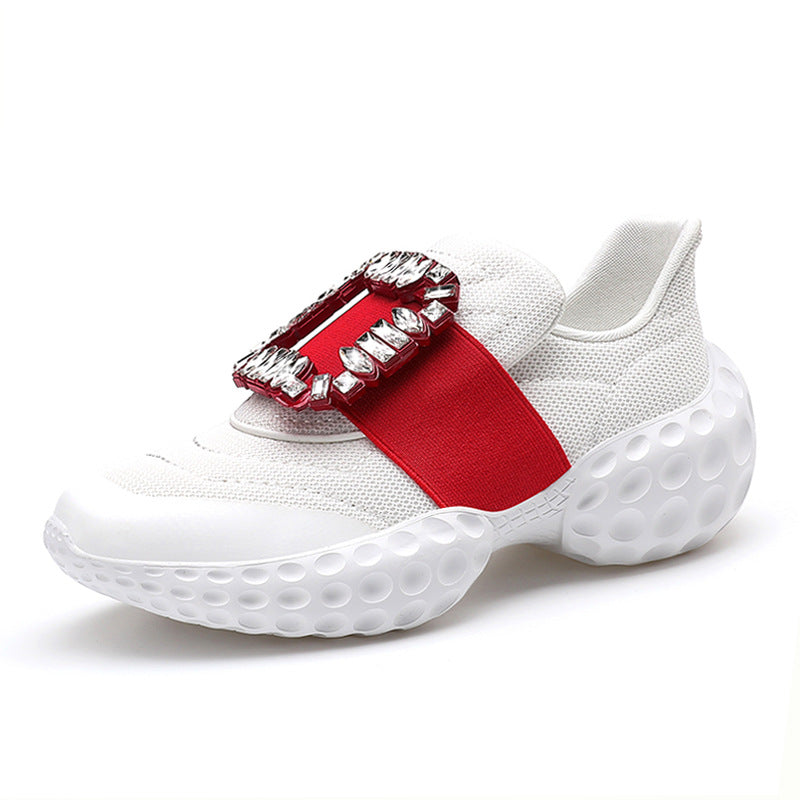 Women's Rhinestone Square Buckle Dad Platform Heightened Sneakers