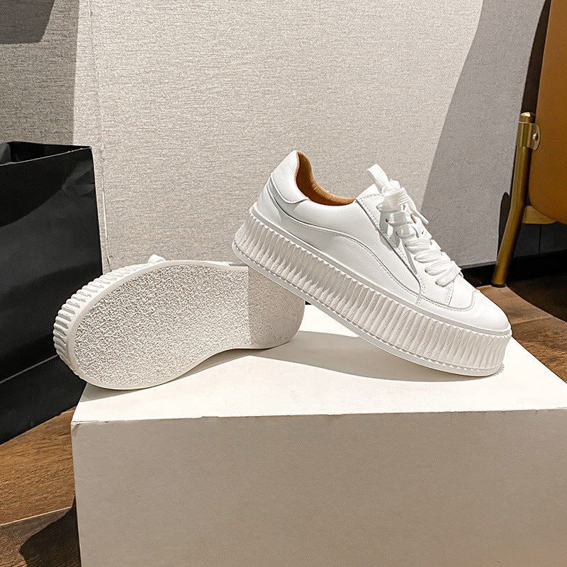 Women's Platform White Lace Up Muffin Sports Women's Casual Shoes