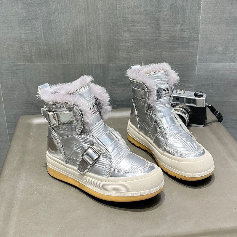 Women's Winter Fleece-lined Thick Short Zip Platform Snow Boots