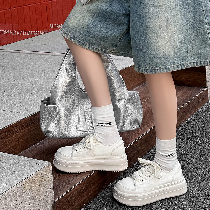 Women's Korean Brushed Platform Summer Big Toe Versatile Preppy Style Canvas Shoes