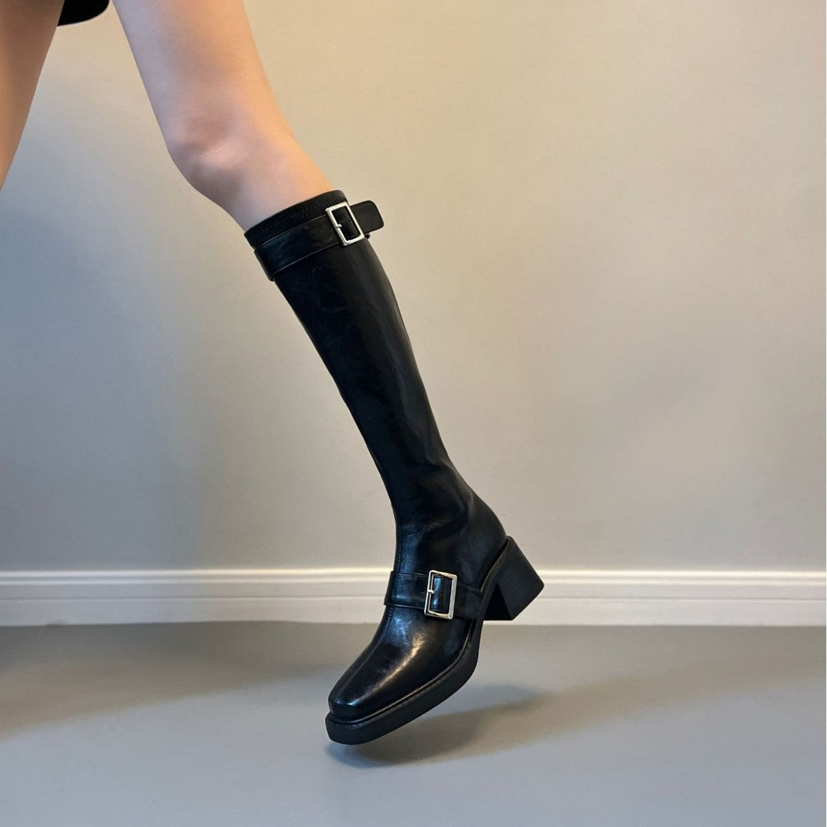 Leg Small Tube Circumference Long Female Knight Thick Below Women's Leather Boots