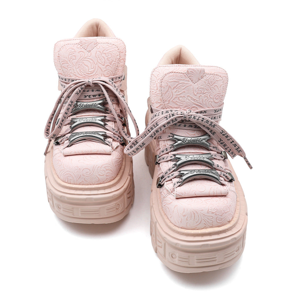 Women's Thick-soled Metal Platform Height Increasing Street Shooting Punk Tank Boots