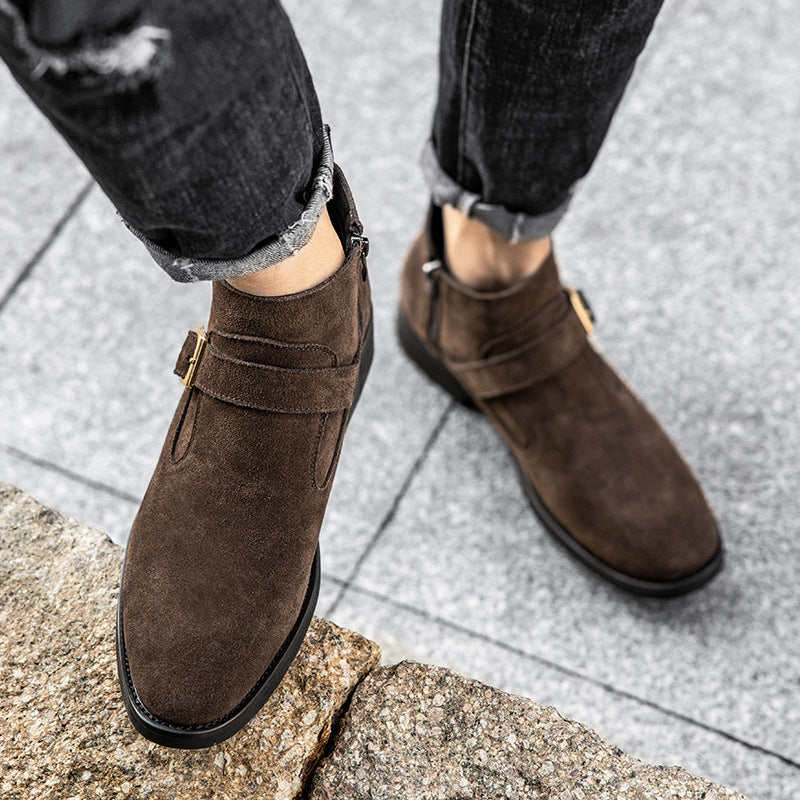 Men's Matte Suede Cowhide Martin Genuine High Top Ankle British Boots