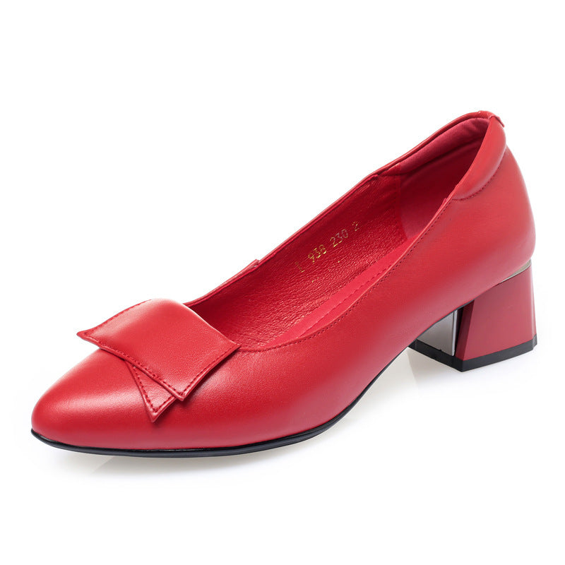 Women's Pumps Chunky Pointed Toe Mid Flat Soft Super Women's Shoes