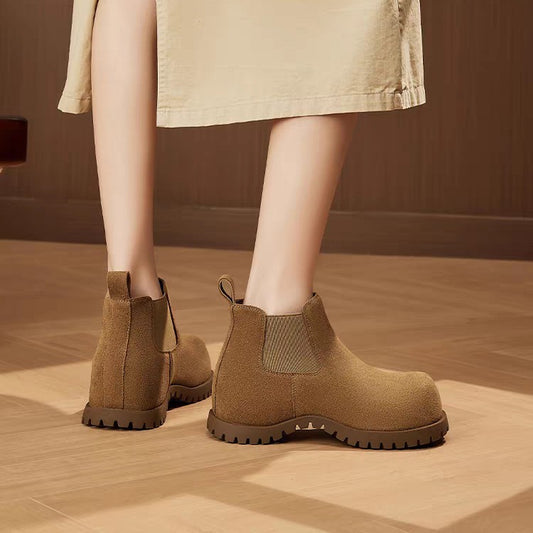 Women's Toe Matte Short For Winter Kangaroo Fleece-lined Warm Chelsea Smoke Boots