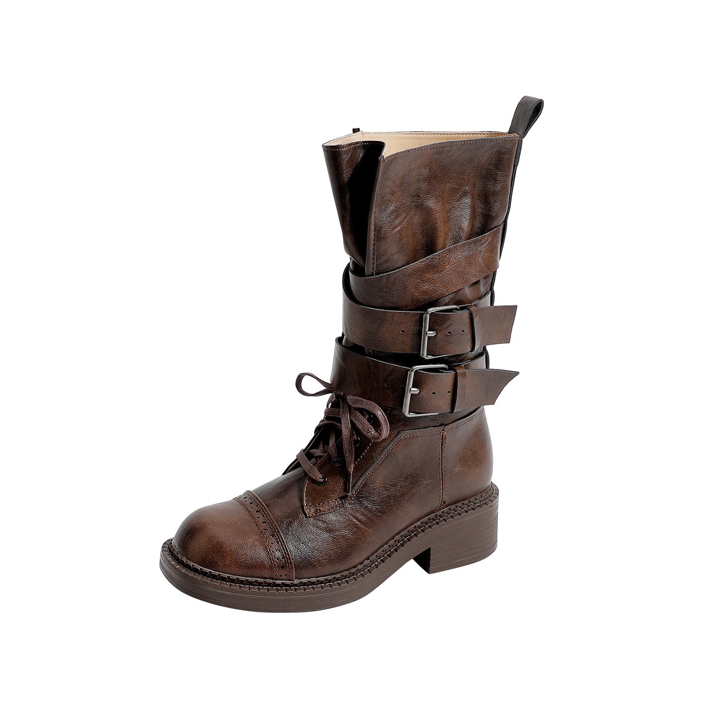 Women's Retro British Style Martin For Summer Chunky Belt Buckle Booties Women's Leather Boots