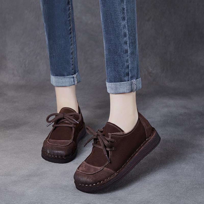 Women's Colors Retro Soft Bottom Flat Full Grain Leather Shoes