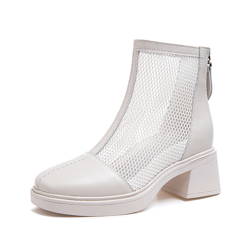Women's Height Increasing Insole Small Hollow Mesh Surface Martin Breathable Women's Leather Boots