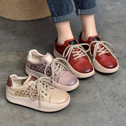 Women's Two-pair Top Layer Cowhide Summer Thick Heels