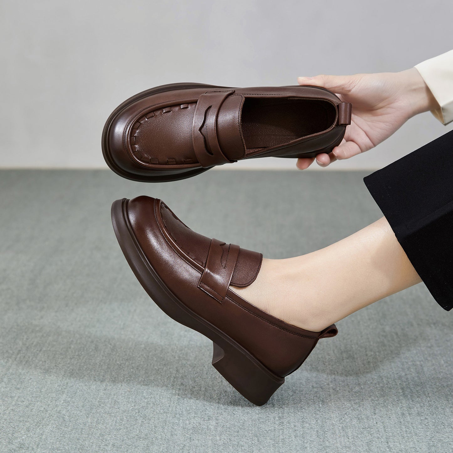 Women's Genuine Retro Chunky Spring Slip-on Leisure Loafers