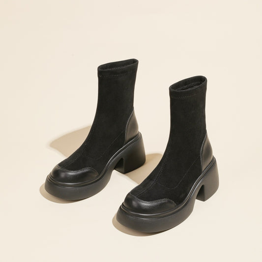 Women's Suede Short High Platform Skinny Booties Boots