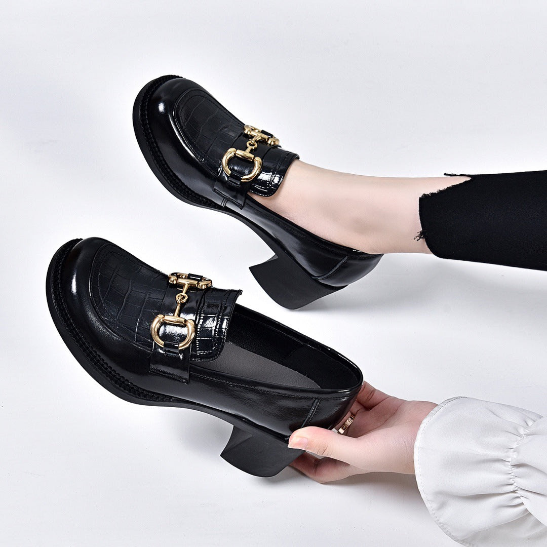 Women's Chunky Patent Round Head High-cut High British Women's Fashion Shoes