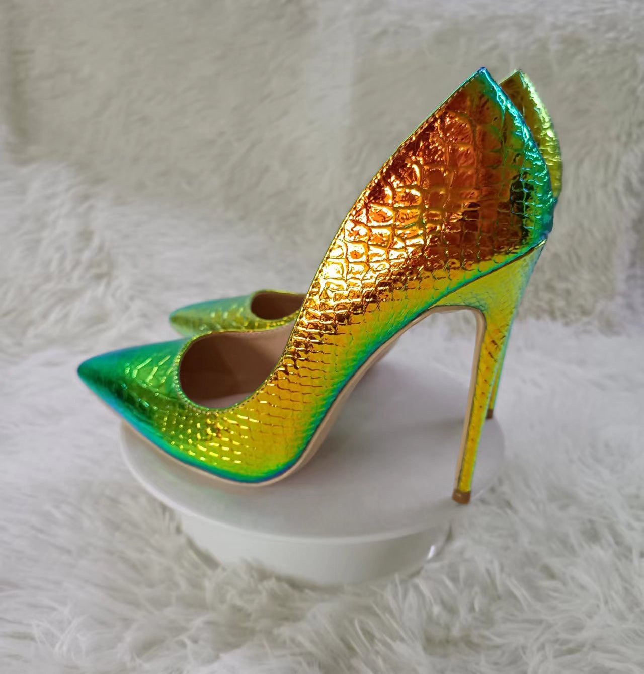 Women's Serpentine Green Pointed High Stiletto Sexy Women's Fashion Shoes
