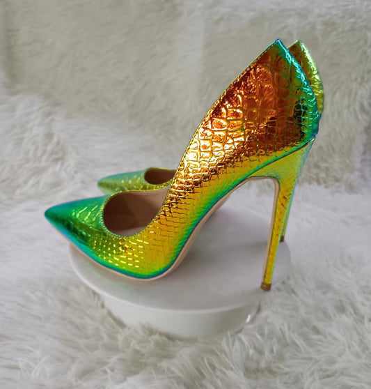 Women's Serpentine Green Pointed High Stiletto Sexy Women's Fashion Shoes