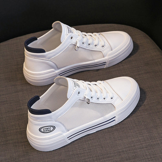 Women's White Summer Breathable Mesh Panel Korean Sneakers