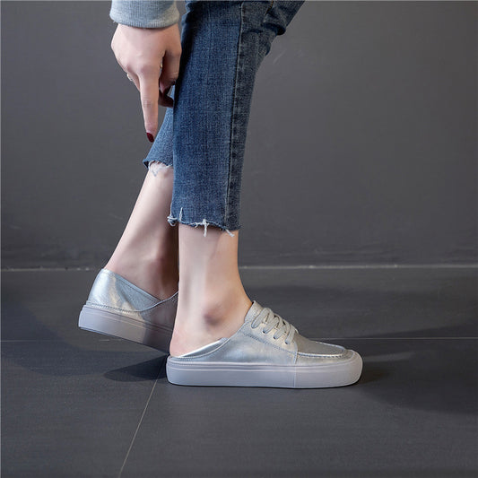 Women's Cowhide Small Single-layer Soft Bottom Slip On Casual Shoes