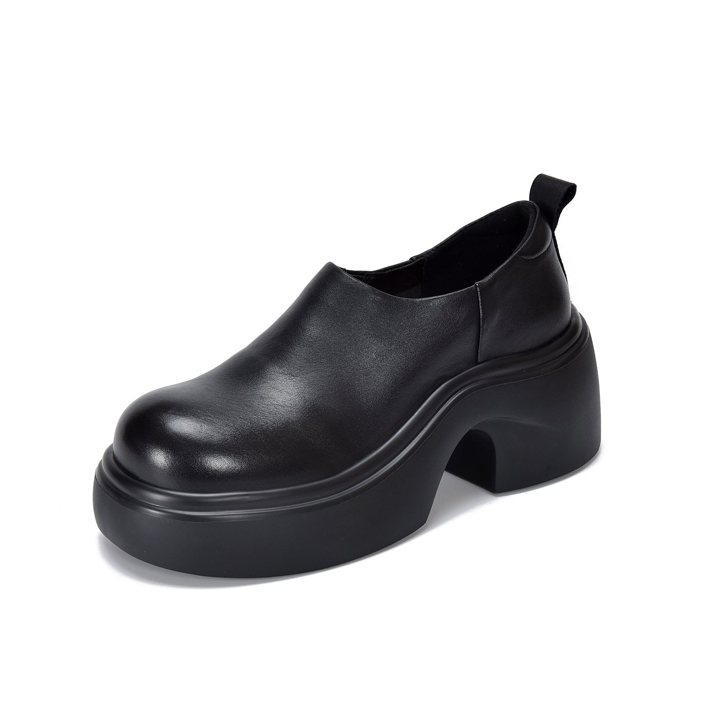 Women's Platform Genuine Pumps Deep Mouth Spring First Layer Cowhide Round Women's Fashion Shoes