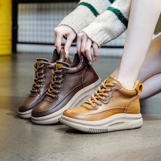 Women's Top Layer Cowhide Comfortable Platform Retro Sports Men's Shoes