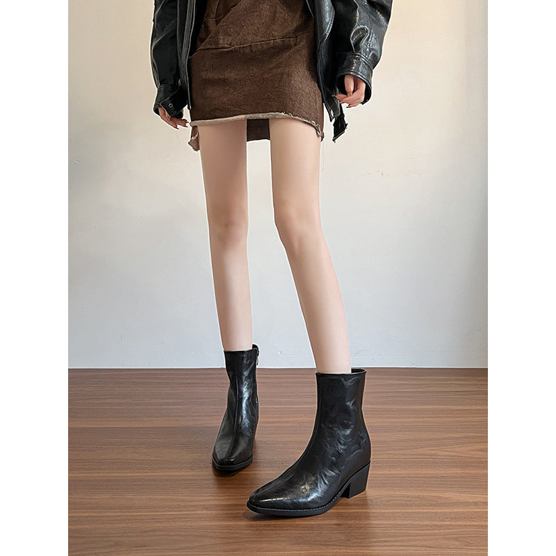 Height Increasing Insole Booties Female Chunky Ankle Boots