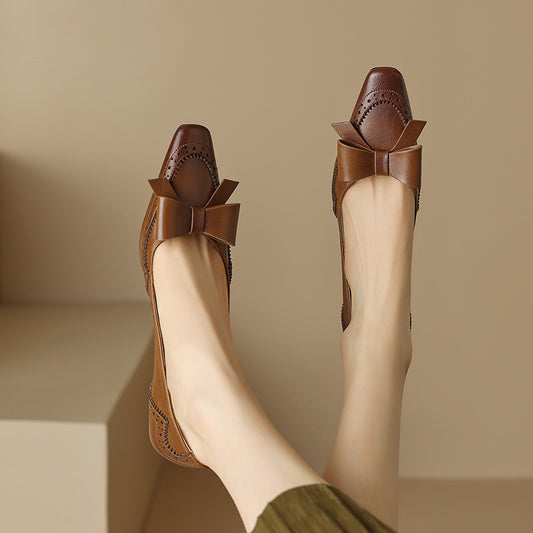 Women's Bow Elegant Graceful High Square Toe Low-cut Stiletto Women's Fashion Shoes