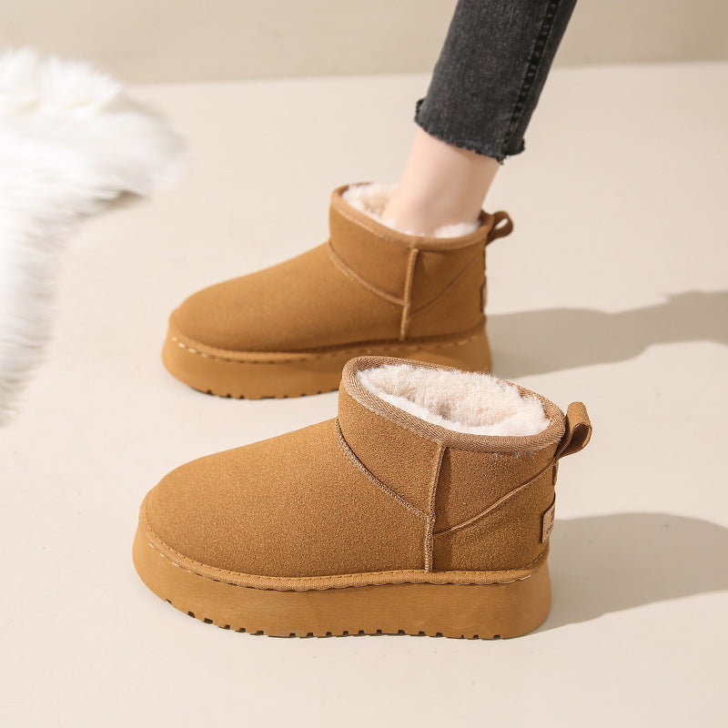 Women's Winter Insulated Fleece-lined Thickened Fur Integrated Snow Boots