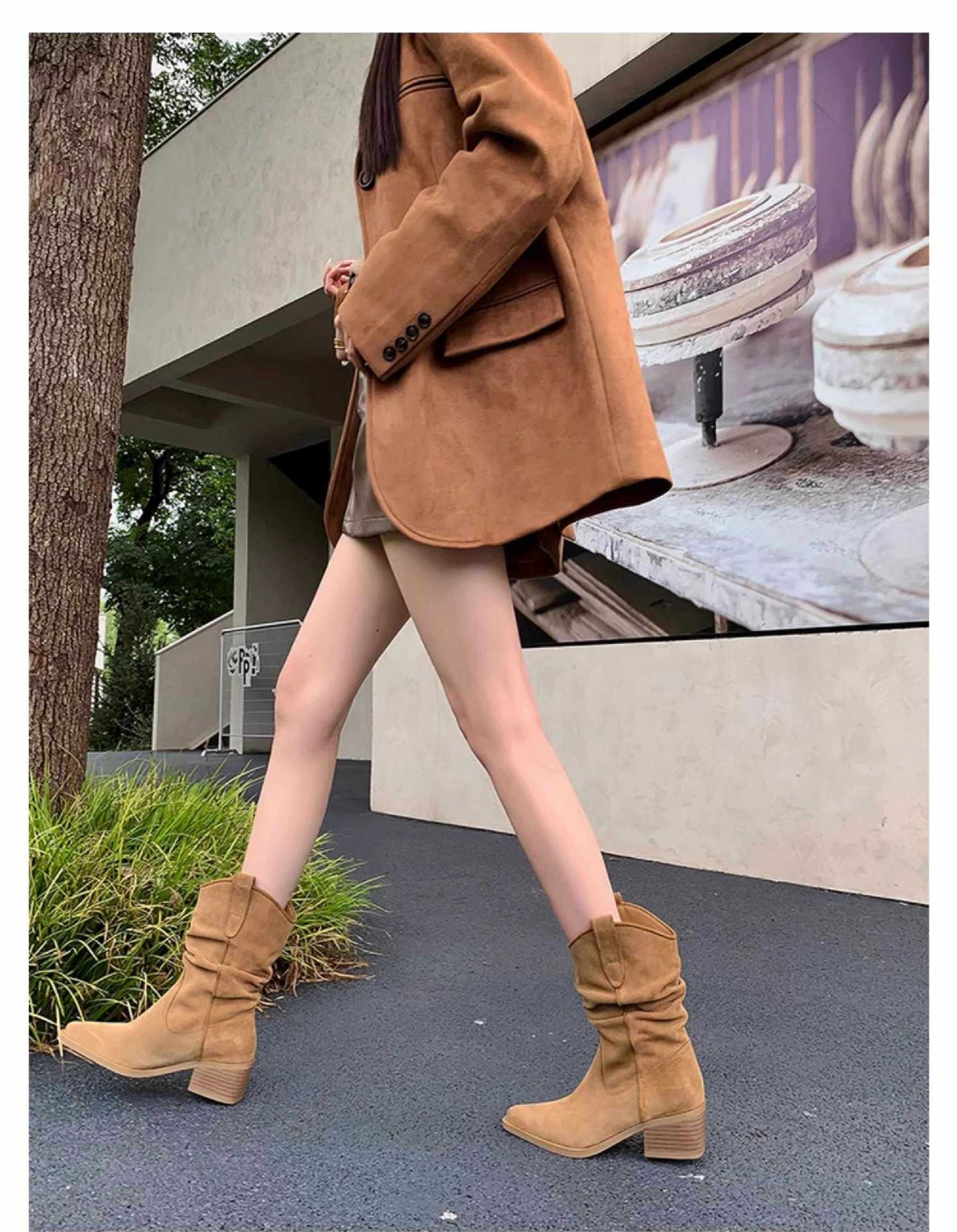 Women's Sheepskin Version Pointed Ankle Thin Pile Style Thick Fashion Boots