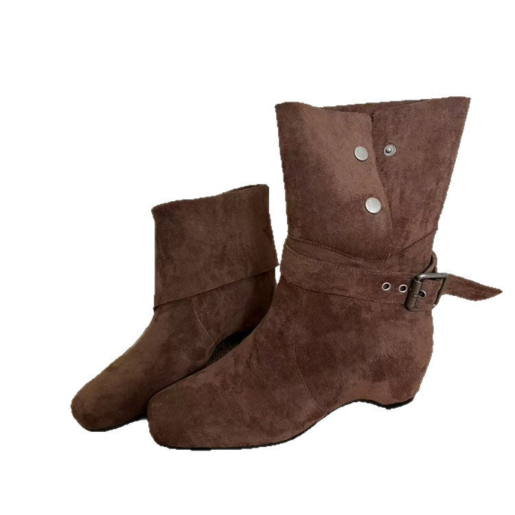Women's Design Knee-high Fashion Belt Buckle Two-way Women's Leather Boots