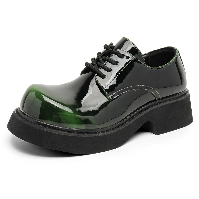Men's Big Head Derby Advanced Feeling Tong Black Platform Tide Height Men's Casual Leather Shoes