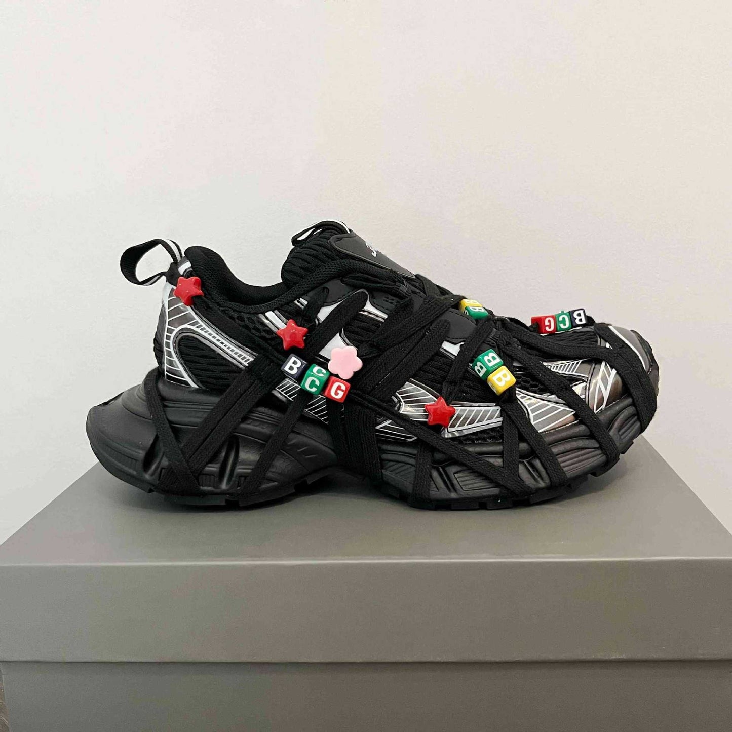 Spring Retro Dad Colorful Flower Beaded Sneakers