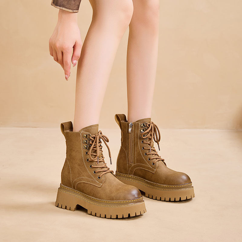Women's Retro Western Cowboy Martin Thick Bottom Increased Women's Leather Boots
