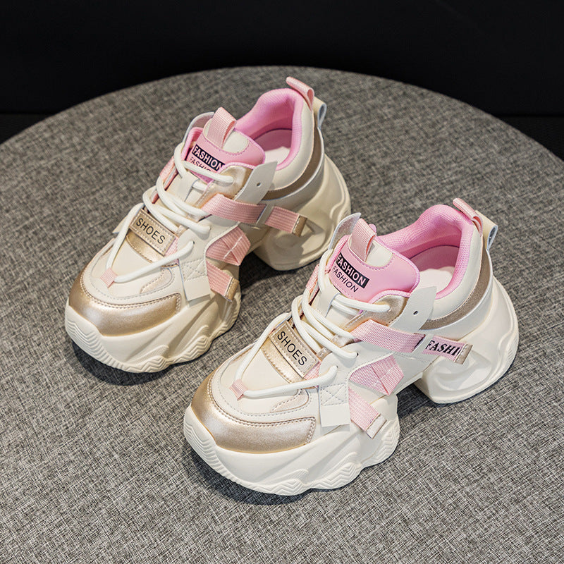 Women's Genuine Platform Height Increasing Insole Sports Leather Shoes